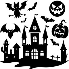 Halloween silhouette vector, Spooky silhouette vector, Ghost Vector, Spooky Hunt House, Spooky Pumpkin