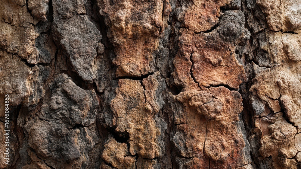 Poster old oak tree bark texture with deep cracks and natural patterns