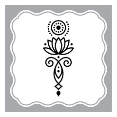 Elegant Monochromatic Floral Design with Symmetrical Leaf and Petal Arrangement for Decorative Purposes or Print Material Use