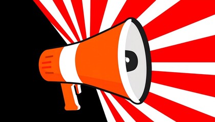 Orange megaphone against a black and red radial background