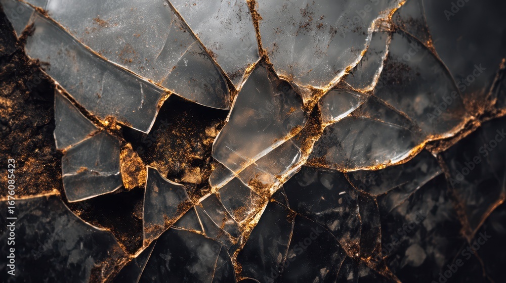 Poster detailed close-up of a textured cracked surface with broken patterns