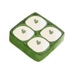 Tako Thai traditional coconut milk dessert in banana leaf cup illustration