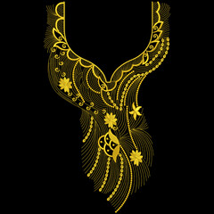 Obraz premium Indian traditional artwork embroidery Neckline design illustrated Multi ethnic flowers and leafs leaves with trendy embroidered ornaments and motifs Bunches.