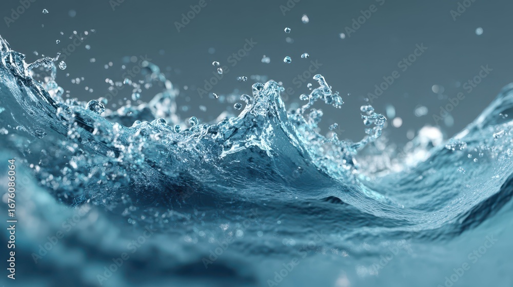 Poster dynamic water motion with splashing elements in soft background