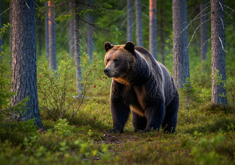 Fototapeta premium Majestic Brown Bear in Enchanting Forest