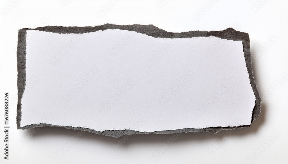 Poster a close up of a rectangular piece of torn white paper with rough uneven edges isolate on white backg