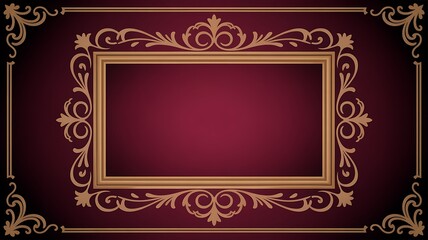 Ornate gold frame on rich burgundy background with decorative flourishes
