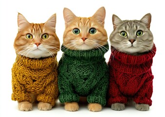 Three cats wearing knitted sweaters (1)