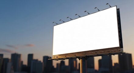 Fototapeta premium Blank White Billboard Mockup with City Skyline at Dusk.
