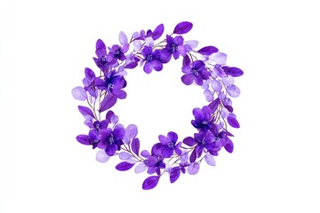 Circular floral wreath of purple blossoms