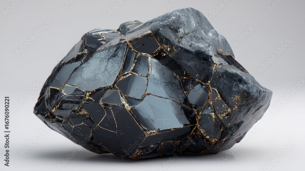 Poster cracked obsidian rock with shiny edges and unique patterns