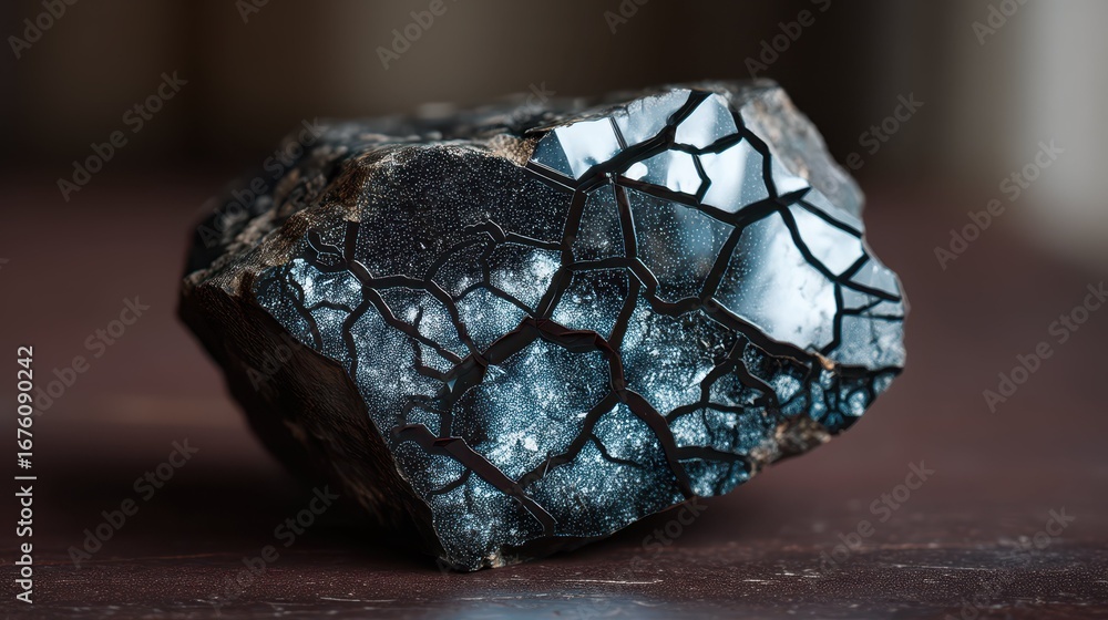 Poster cracked obsidian rock with shiny edges and intricate patterns