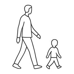 father, child, walking, together, side by side, line art, drawing, illustration, simple, minimalist, outline, silhouette, parent, kid, family, people, human, figures, outdoor, activity, movement, comp