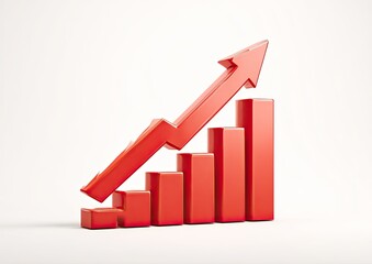Red 3D bar graph with upward trend arrow