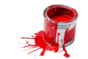 Red paint spilling from a can on black background