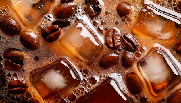 a refreshing iced coffee a macro and full frame texture shot close up texture top view - Powered by Adobe