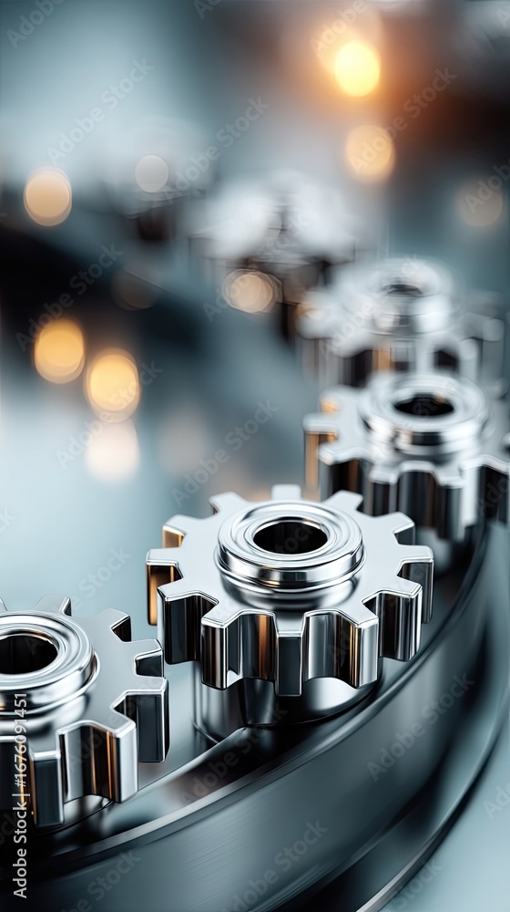 Poster mechanisms in motion showcase intricate design and engineering excellence with chrome gears and blur