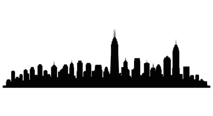 Silhouette of a Modern City Skyline Against White Background.