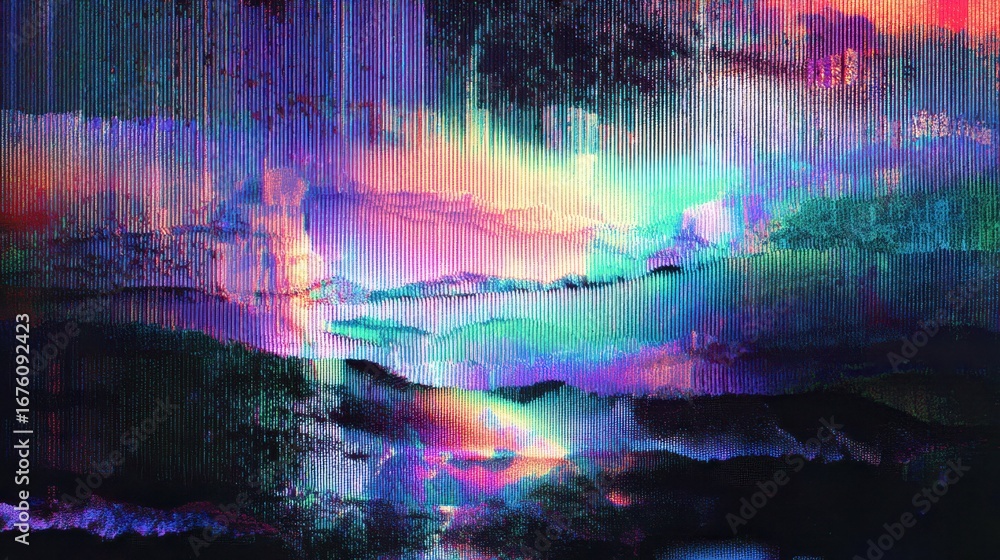 Aufkleber Abstract Digital Glitch Background with Colorful Patterns and Effects