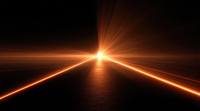 Radiant, orange light beams converge on a dark path - Powered by Adobe