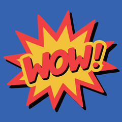 Wow! A comic book style starburst with bold red text on a blue background. Graphic resource for design projects.