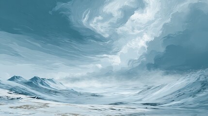 Fototapeta premium Dramatic Icy Tundra Scene with Blizzard Winds and Overcast Skies