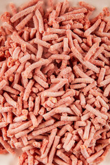 Minced meat frozen ground meat frozen pork, beef or chicken tasty snack fresh delicious gourmet food background on the table rustic food top view copy space