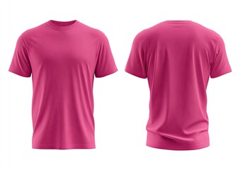 Front and back view of a vibrant magenta t-shirt (1)