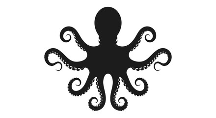 Symmetrical black octopus silhouette with detailed suckers on its curling tentacles. © Ilma