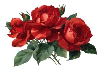 Red rose bouquet, detailed illustration