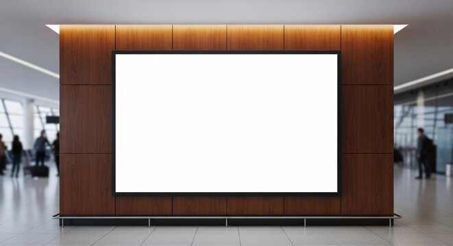 Blank Digital Signage in Airport Terminal Mockup Display.