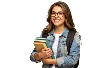 Untitled design - PNG Smiling student holding books