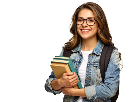 Untitled design - PNG Smiling student holding books