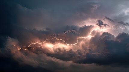 Obraz premium Dramatic Stormy Sky with Cracked Lightning Patterns at Dusk