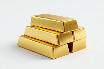 Gold bars stacked in a pyramid shape on a plain background