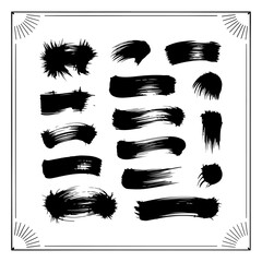 Brush Stroke Art in Black and White A Collection of Abstract Artistic Markings and Border Decorations