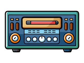 Retro Cartoon Stereo System with Buttons, Dials, and Volume Indicator