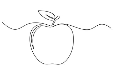 One line continuous apple fruit drawing vegan outline minimal vector illustration
