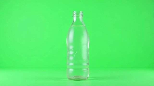 Refreshing water bottle rotating on a vibrant green screen background in a dynamic studio setting