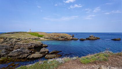 Paysage de bord de mer à la Pointe des Poulains à Belle-Île-en-Mer, dans le Morbihan, France