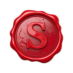 Realistic red wax seal with the letter S; isolated on a transparent background; PNG