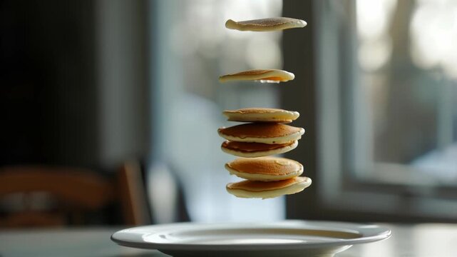 Levitating pancakes, suspended in the air, flying