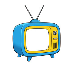 Retro blue and yellow television set with antenna and knobs nostalgic design transparent background