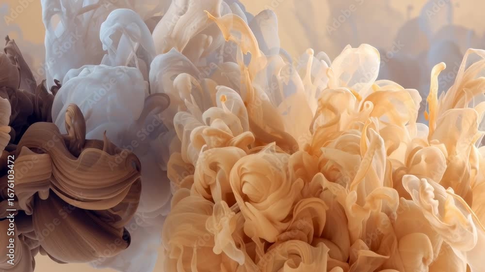 Poster multicolored ink cloud slowly spreading in liquid and creating abstract art. fluid color splash moti