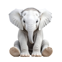  little white elephant sitting on the ground isolated on white and transparent background
