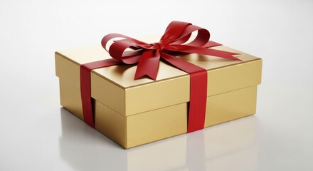 Fototapeta premium Gold gift box with red ribbon