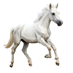 Fototapeta premium little white horse run on the ground isolated on white and transparent background