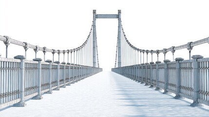 Obraz premium Symmetric suspension bridge on white. Low angle view. Distant horizon