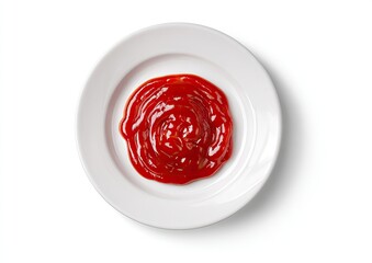 Red ketchup puddle on white plate