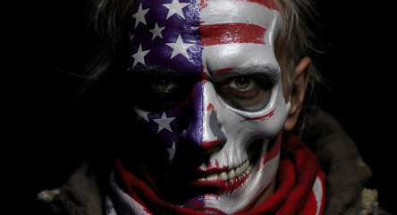 Patriotic Skull Face Paint Portrait: Dark and Dramatic